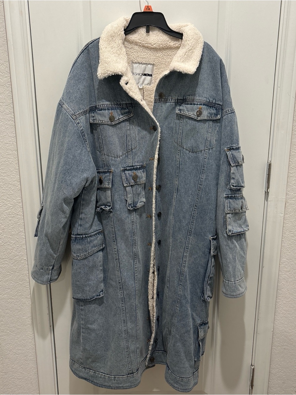 Fashion Nova Light Blue Sherpa-Lined Denim Trench Coat